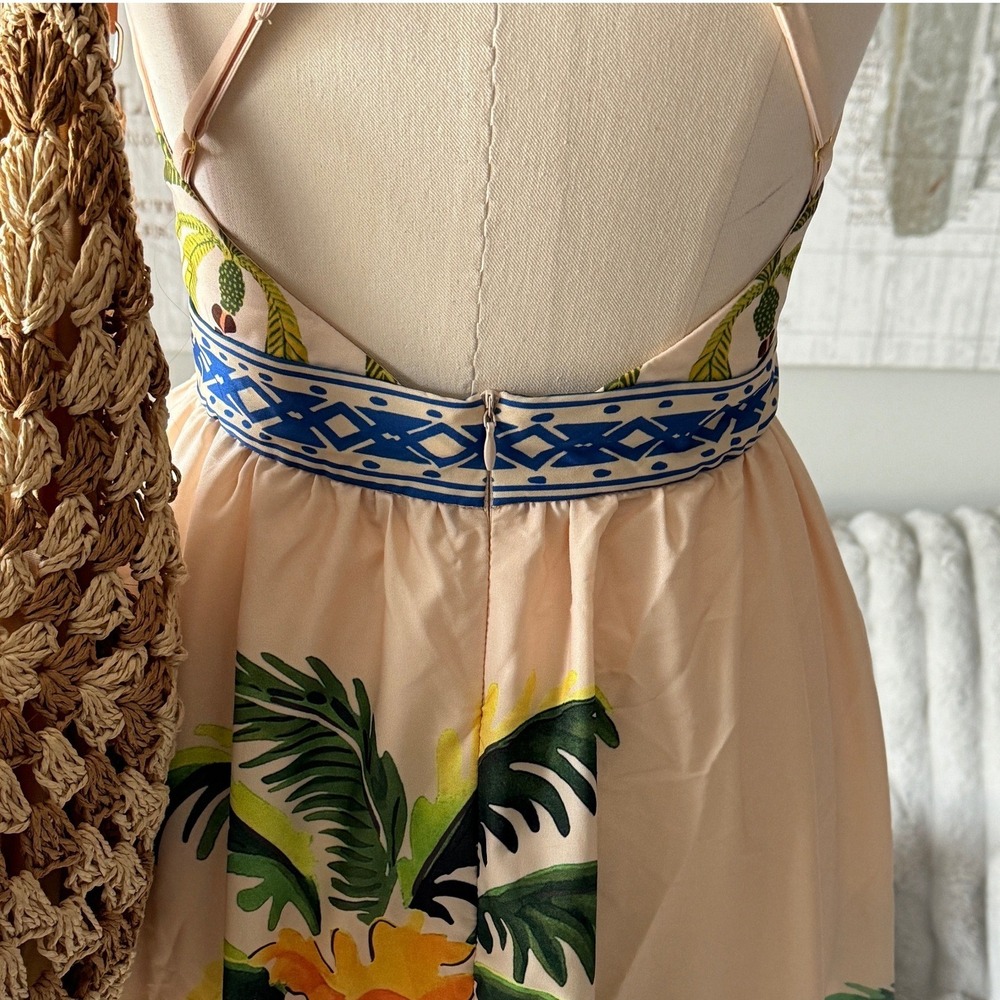 SHEIN Tropical Palm Tree Maxi Dress Halter Neck Resort Wear Size‎ XS - Picture 4 of 7